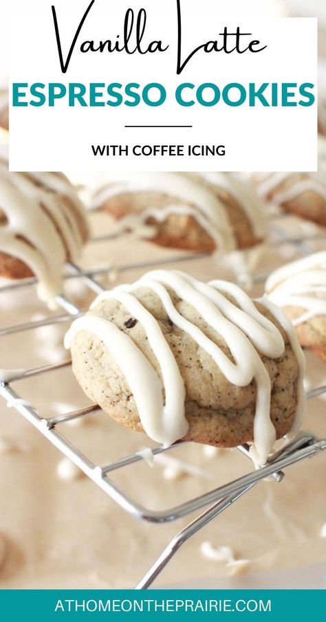 These cookies are a almost a cross between a scone and a cookie. They're that soft and a whole inch thick! Loaded with coffee flavor and topped with a drizzle of coffee icing, you have to try them dipped in hot coffee. cookie recipe-coffee cookie-espresso cookie-iced Thick Cookie Recipes, Espresso Cookies Recipe, Cookies With Coffee, Coffee Flavored Cookies, Coffee Cookies Recipe, Espresso Cookies, Coffee Icing, Healthy Homemade Snacks, Coffee Vanilla