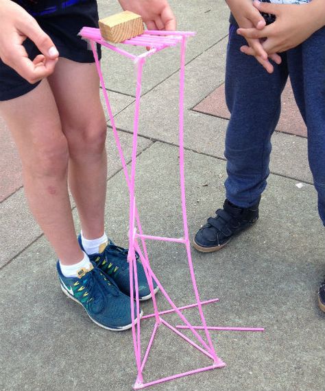 Straw tower building challenge Straw Activities, Maker Station, Engineering Design Challenge, Stem Club, Destination Imagination, Building Challenge, Steam Challenges, Stem Ideas, Science Camp