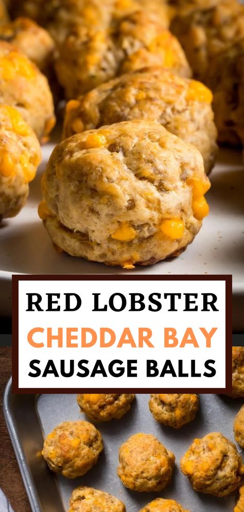 Cheddar Bay Drop Mini Biscuits, Sausage Balls Using Red Lobster Biscuit, Sausage Balls Made With Red Lobster, Cheddar Bay Sausage Biscuits, Sausage Cheese Balls Red Lobster, Red Lobster Spicy Sausage Balls, Recipe For Sausage Balls, Red Lobster Cheddar Bay Biscuit Sausage Balls, Cheddar Biscuit Sausage Balls