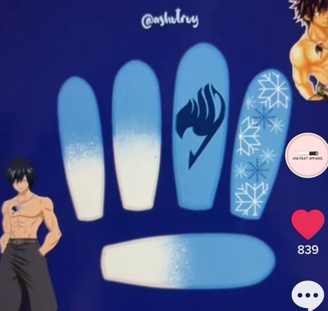 Fairy Tail Nail Art, Fairy Tail Nails, Anime Themed Nails, Anime Nail Ideas, Nerd Nails, Nail Anime, Anime Nail, Disney Acrylic Nails, Anime Nails