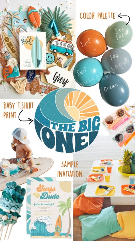 Baby boy’s first birthday concept First Wave Birthday Party, First Wave Birthday, First Birthday Theme Boy, Birthday Concept, 1 Year Baby, Surf Party, Fiesta Theme Party, One Year Birthday, Twins 1st Birthdays