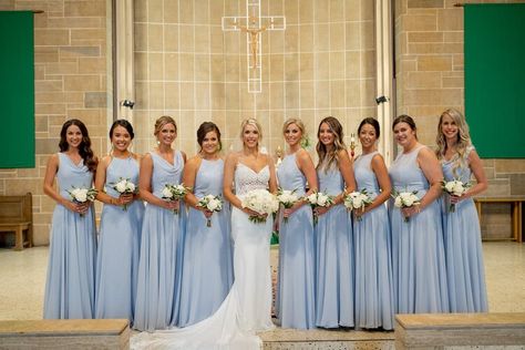 Real bridesmaids wear Jenny Yoo mix & match styles. Shown in Whisper Blue. Photo by Daniel Gorman Photography. Jenny Yoo Whisper Blue, Mix And Match Bridesmaids, Real Bridesmaids, Jenny Yoo Bridesmaid, Blue Photo, Jenny Yoo, Wedding Theme, Mix Match, Real Weddings