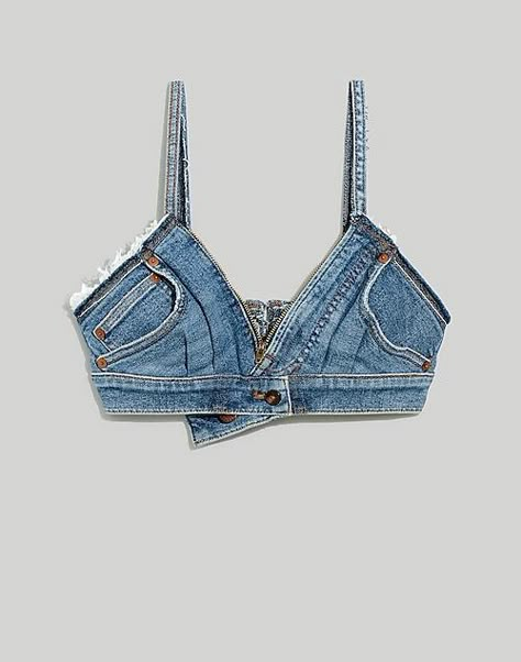 Reconstructed Denim, Denim Bralette, Jeans Crop Top, Vestiti In Jeans, Denim Diy Clothes, Denim Top Women, Diy Jeans, Denim Projects, Denim Ideas