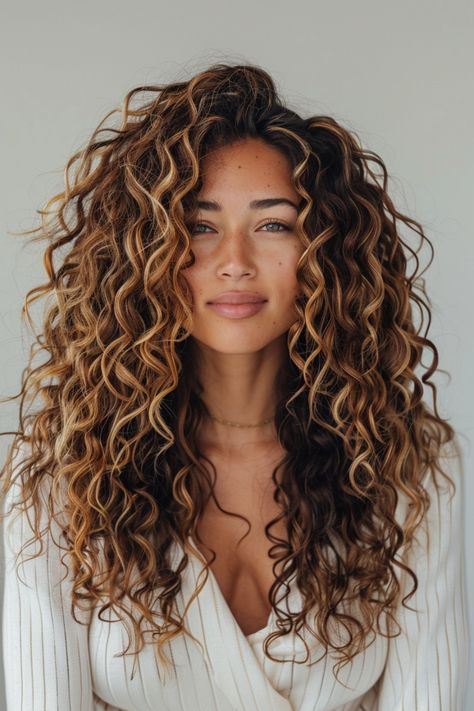 Blonde highlights offers a gorgeous, sun-kissed look that blends beautifully into natural hair. Click for more inspiration. Κούρεμα Bob, Natural Curly Hair Cuts, Highlights Curly, Highlights Curly Hair, Blonde Curly Hair, Colored Curly Hair, Fishtail Braid, Natural Curly Hair, Long Hair With Bangs