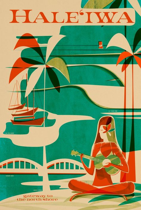 Oʻahu-based artist Nick Kuchar is exploring new creative opportunities, such as instructional sketching videos for keiki and original, smaller-scale prints.  #aloha #hawaii #shopping #art #prints Nick Kuchar, Aqua Color Palette, Retro Surf Art, Orange And Aqua, Hawaii Magazine, Hawaiian Travel, Sketch Videos, Vintage Aloha, Retro Surf