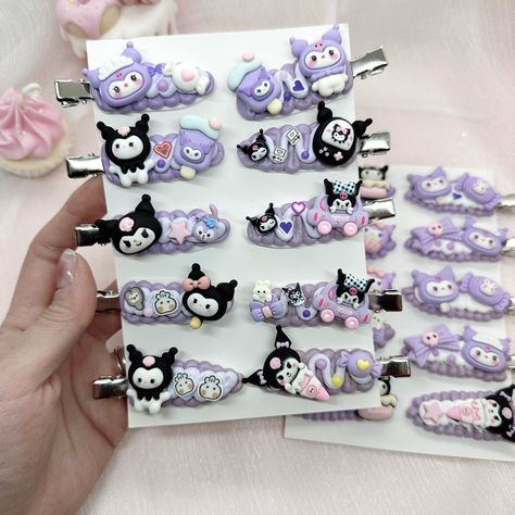 Kuromi Hair, Cute Clips For Hair, Clips For Hair, Cute Clips, Kuromi Accessories, Cute Hair Clips, Kuromi Hair Clips, My Melody And Kuromi Accessories, Cute Kawaii Hair Clips