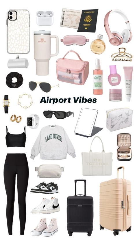 Travel Outfit Beach Trip Packing, Trip Essentials Packing Lists, Travel Backpack Essentials, Cute Airport Outfit, What To Pack For Vacation, Airport Vibes, Road Trip Kit, Air Port Outfit, Airplane Travel Essentials