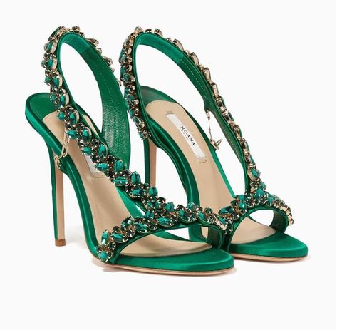 Silver Heels Prom, Paris Couture Week, Evening Heels, Jeweled Shoes, Paris Couture, Pink High Heels, Jeweled Sandals, Classy Shoes, Green Heels