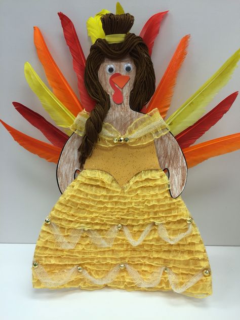 Turkey In Disguise as Princess Belle Disguise A Turkey Cheerleader, Turkey Disguise Princess, Turkey Trouble Disguise, Disguise Your Turkey, Turkey In Disguise Ideas, Hide The Turkey, Disguised Turkey, Turkeys In Disguise, Turkey Art Projects