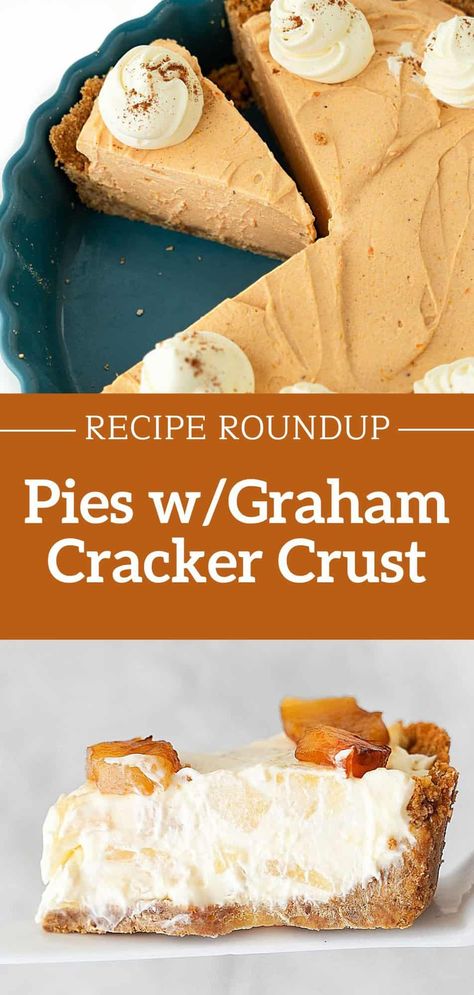 A simpler type of pie where the traditional homemade crust is substituted for an easy graham crust. No need for rolling and crimping. These pies redefine simplicity in the world of desserts, giving you a satisfying crunch that's impossible to resist. They can hold all the traditional fillings (baked and no-bake) and are great for beginner bakers overwhelmed by the idea of making pie dough from scratch. Gramcracker Pie Crust, Gram Cracker Crumbs Recipes, Custard Pie With Graham Cracker Crust, Easy Pie Recipes Graham Cracker Crust, Graham Cracker Crust Pie Ideas, Easy Gram Cracker Crust Pies, Grahman Cracker Crust Recipe Pie Mini, Grahman Crackers Crust Recipe, Pie With Graham Cracker Crust Easy