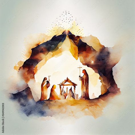 Watercolor Nativity Scene, Christmas Watercolor Nativity, Nativity Scene Watercolor, Watercolor Christmas Cards Nativity, Wise Men Painting On Canvas, 3 Wise Men Watercolor, Nativity Scene, Nativity, Christmas