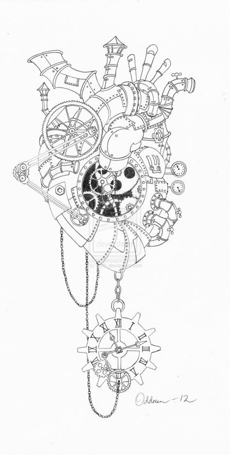 Steampunk Drawings, Steampunk Drawing, 천사와 악마, Steampunk Coloring, Steampunk Tattoo, Heart Line, Steampunk Artwork, Steampunk Ideas, Steampunk Heart