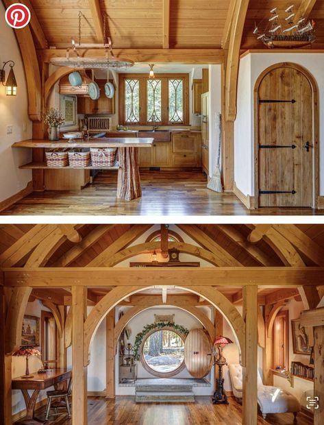 Modern Hobbit House Interior, Building A Hobbit Hole House, Hobbit Aesthetic Home Interior, Hobbit Core House, Hobbit Inspired Kitchen, Hobbit Style House, Hobbit Room Aesthetic, Hobit Houses Aesthetic, Hobbit Interior Design