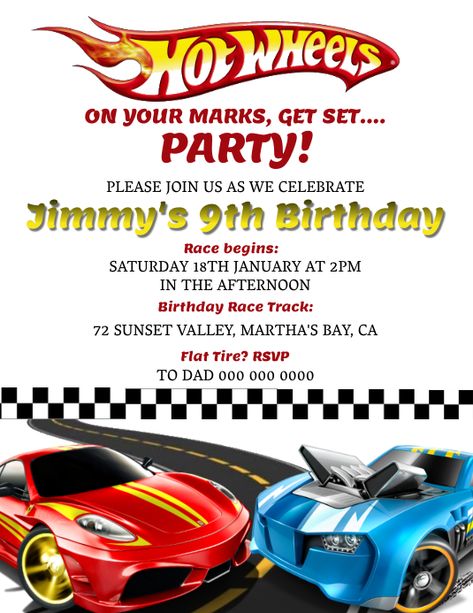 Hot Wheels Birthday Invitations, Hot Wheels Invitations, Hotwheels Birthday Party, Cars Invitation, Cars Birthday Invitations, Hot Wheels Party, Hot Wheels Birthday, Invitations Template, Free Printable Invitations