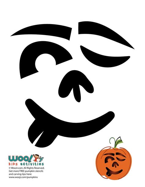 Silly Winking Pumpkin | Woo! Jr. Kids Activities Funny Pumpkin Carving Templates, Pumpkin Carving Templates Face, Pumpkin Face Stencils Free Printables, Scary Pumpkin Stencils Free Templates, Silly Pumpkin Faces, Pumpkin Face Templates, Pumpkin Face Carving, Meme Pumpkin Carving Templates, Halloween Activities For Toddlers