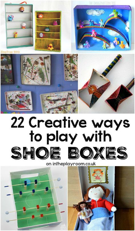 22 creative shoe box crafts for kids. Fun DIY toys upcycled and made from shoe boxes Shoe Box Art, Shoe Box Crafts, Creative Ideas To Make, Upcycle Crafts Diy, Box Creative, Diy Bricolage, Shoe Boxes, Crafty Kids, Upcycled Crafts