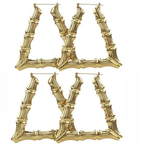 PRICES MAY VARY. 1. Material: alloy 2. Color: gold 3. Quantity: You will get 2 pairs of triangle earrings 4. Size: 3.46 inch. Gold Bamboo Earrings, Gatsby Earrings, Gatsby Accessories, Bamboo Jewelry, Golden Bamboo, Bamboo Hoop Earrings, Gold Triangle, Bamboo Earrings, Cartilage Earrings Hoop