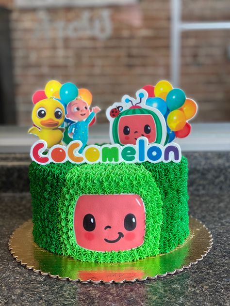 Coco Melon Costume Ideas, Cocomelon Halloween Cake, Cocomelon Cake 1st Birthday, Cocomelon 2nd Birthday Cake, Cocomelon Party Ideas For Boy 1st, Simple Cocomelon Cake, Cocomelon Birthday Cake Boy, Coco Melon Theme Cake, Cocomelon Birthday Cake Girl