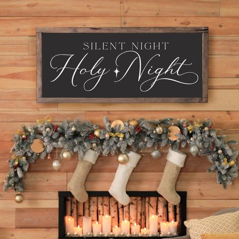 Silent Night Sign, Let It Snow Sign, Christmas Decor Rustic, Snow Signs, Christmas Bazaar, Silent Night Holy Night, Night Theme, Night Christmas, Merry Christmas Sign