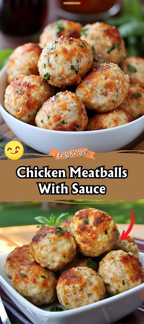 Tasty Chicken Meatballs With Sauce Chicken Meatball Sauce Recipe, Chicken Meatballs And Gravy, Chicken Meatballs Sauce, Chicken Meatball Meals, Amylu Chicken Meatballs Recipes, Meatballs With Sauce, Chicken Meatball Recipe, Greek Chicken Meatballs, Meatballs Sauce Recipe