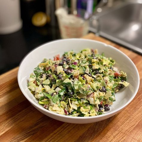 Mexican Chopped Salad — Matt LaBombard Chopped Salad Dressing, Mexican Chopped Salad, Pickled Jalapeño, Weekend Cooking, English Cucumber, Chopped Salad, Plain Greek Yogurt, Curry Powder, Green Salad