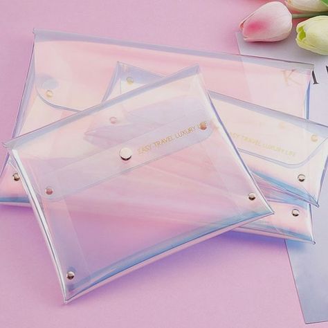 Pencil Case Organizer, Holographic Makeup, Clear Cosmetic Bag, Kawaii School Supplies, Pencil Organizer, Cute Pens, Transparent Bag, Cute School Supplies, Travel Organizer