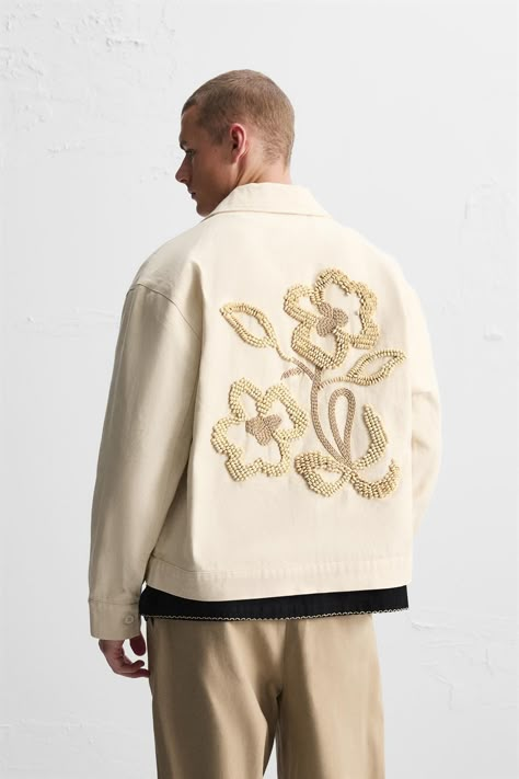 JACKET WITH EMBROIDERED BEADS - Ecru | ZARA United Kingdom Embroidered Beads, Nyc Fits, Beaded Jacket, Cardigan Sweater Jacket, Tshirt Skirt, Embroidered Jacket, Corduroy Jacket, Cropped Jacket, Jacket Design