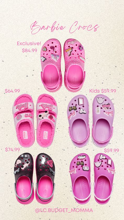 Pink Barbie Crocs, Pink Crocs Jibbitz Ideas, Barbie Sandals, Barbie Crocs, Besties Photos, Barbie Bday, Crocs Ideas, Pink Crocs, Barbie Food