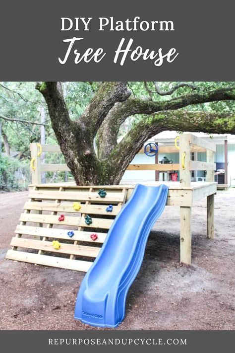 Platform Tree House, Wisteria Cottage, Backyard Fort, Ninja Course, Play Area Backyard, Climbing Trees, Tree House Diy, Tree House Kids, Diy Playground