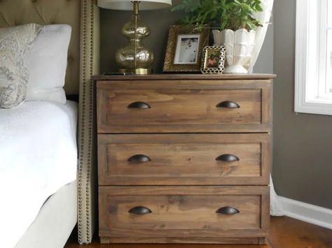 Tarva Nightstand, Nightstand Hack, Diy Bedside, Dresser Inspiration, Ikea Tarva, Cheap Dresser, Ikea Dresser, Vintage Nightstand, Ikea Bedroom