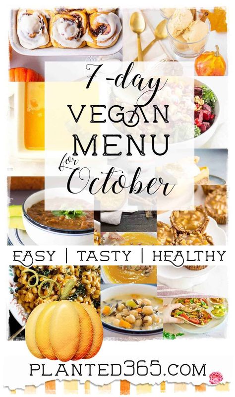 7 Day Vegan Menu for October - Planted365 Vegan Pumpkin Cheesecake Recipe, Vegan Pumpkin Ice Cream, Pumpkin Carrot Soup, Recipe Menu, Roasted Vegetable Soup, Moroccan Carrots, Vegan Apple Pie, Pumpkin Mac And Cheese, Oatmeal Breakfast Cookies