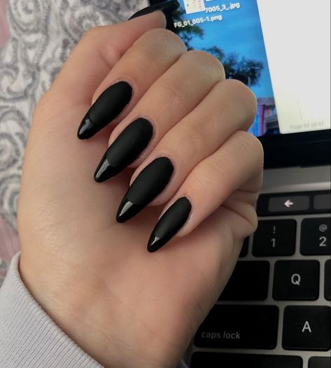 Matte Black With Glossy Tips, Black Matte Nails With Glossy Tips, Cute Easter Nails, Matte Black Nails, Hand Palm, Shiny Nails, Nail Idea, Nail Photos, Makeup Clothes