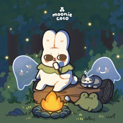 Camping - the 2nd prompt from #faesjulychallenge2024 hosted by @cuppafae Camping is great, camping with friends is better and especially with some cute wandering guests. Would you share your marshmallows with them? #illustration #cutedrawing #cuteart #kawaii #bunnyart #animalart #summerart #camping #cutekawaii #digitalart Marshmallow Illustration, Camping Illustration, Camping With Friends, Art Core, Space Coloring Pages, Wallpaper Pfp, Bunny Art, Art Idea, Autumn Halloween