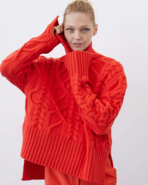 Expensive Wardrobe, Colorful Knit Sweater, Chunky Knit Sweater Pattern, Baggy Jumper, Honeycomb Stitch, Knit Vest Pattern, Aran Sweater, Deep Orange, Cable Stitch