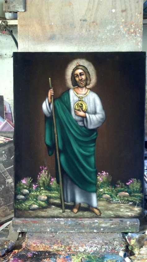 San Judas Tadeo  Oil painting 16x20 in black velvet by Artist Zalas Art Velvet, Saint Jude, Oil Painting Canvas, St Jude, Arte Popular, Painting Canvas, Oil Paintings, Black Velvet, Canvas Painting