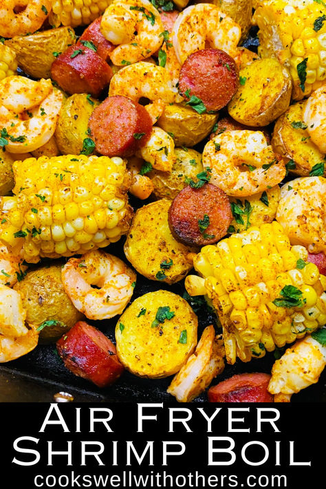 shrimp boil in the air fryer Shrimp Boil Air Fryer, Air Fryer Shrimp Boil Recipes, Air Fryer Seafood Boil, Crab Legs Boil, Shrimp Boil In Oven, Weight Watchers Shrimp, Shrimp In The Oven, Pan Fried Shrimp, Shrimp Boil Foil