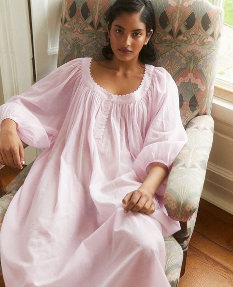 🪷 Think Pink 🪷⁠ ⁠ Isabel is back in the most perfect soft pink, exclusive to this season. ⁠ ⁠ All that you loved about this dreamy nightdress is still here, from her acres of soft organic cotton voile to wide balloon sleeves and ric-rac trimmed neckline. ⁠she’s one for the nightie obsessives amongst us. ⁠ We shouldn’t have favourites, but she is up there!⁠ ⁠ Photography @aliciawaite_ ⁠ Model @vaibhavilath ⁠ HMU @sophiecoxmakeup⁠ Location @peagreenlocations⁠ ⁠ #ifonlyifnightwear #ifonlyif #co... Cotton Nighties, Night Gown Dress, Sleeping Dress, Vintage Pajamas, Wardrobe Building, Cotton Nightgown, Linen Fashion, Vintage Nightgown, Night Dresses