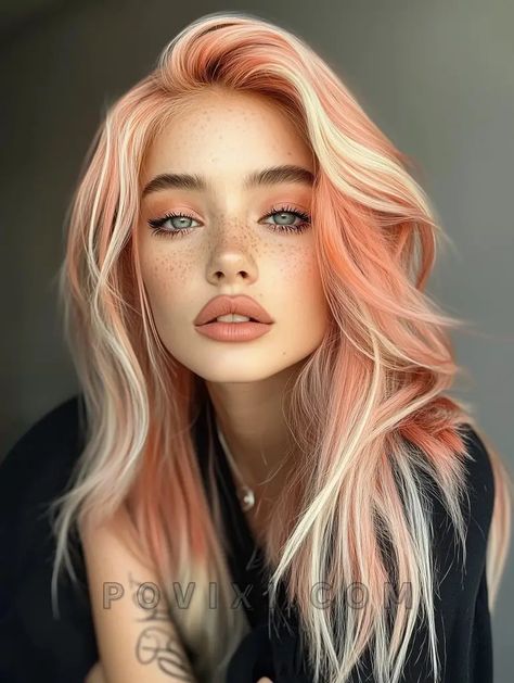 34 Peach Hair Color Ideas 2024 from Rose Gold to Pastel Styles, Soft Highlights, Coral Anime Looks Dark Peach Hair Color, Pastel Coral Hair, Peach Hair Color, Underneath Hair Color Ideas, Soft Highlights, Rose Gold Blonde, Underneath Hair Color, Rose Blonde, Peach Hair Colors