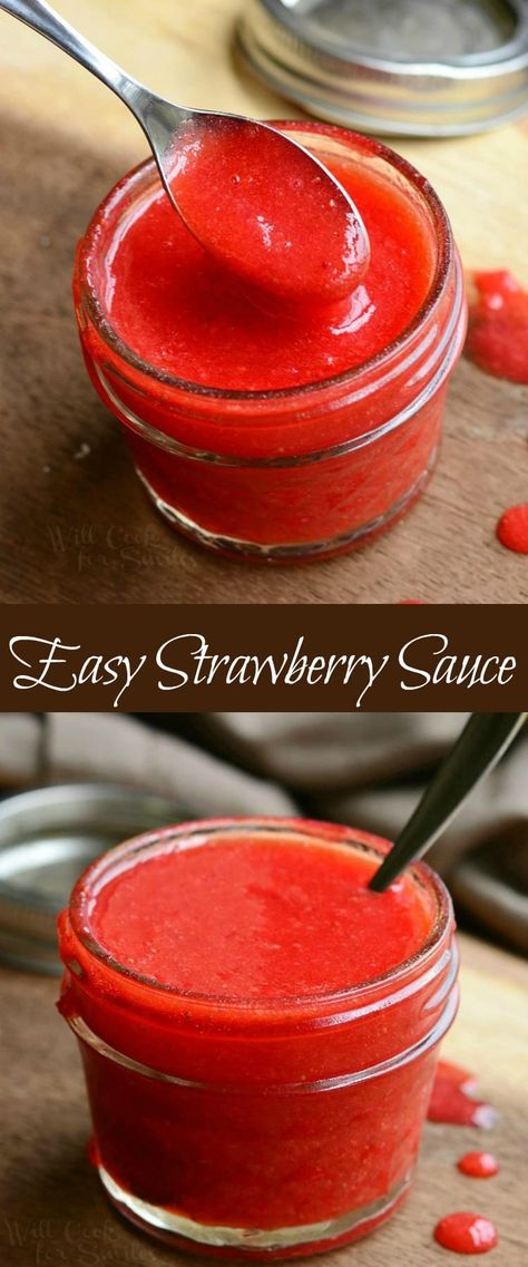 Easy Strawberry Sauce. It’s incredibly simple, fast and only has 4 ingredients. Perfect on desserts, pancakes, ice cream and more! #strawberry #sauce #easysauce Desserts Pancakes, Easy Strawberry Sauce, Ice Cream Sauce, Pancake Dessert, Strawberry Sauce, Food Easy, Easy Strawberry, Dessert Sauces, Strawberry Desserts