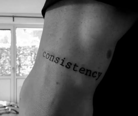 Consistency Tattoo Ideas, Consistency Tattoo, Car Tattoos For Guys, Typographic Tattoo, Tattoo Font For Men, Wrist Tattoo Ideas, Word Tattoo, Car Tattoos, Tattoo Font