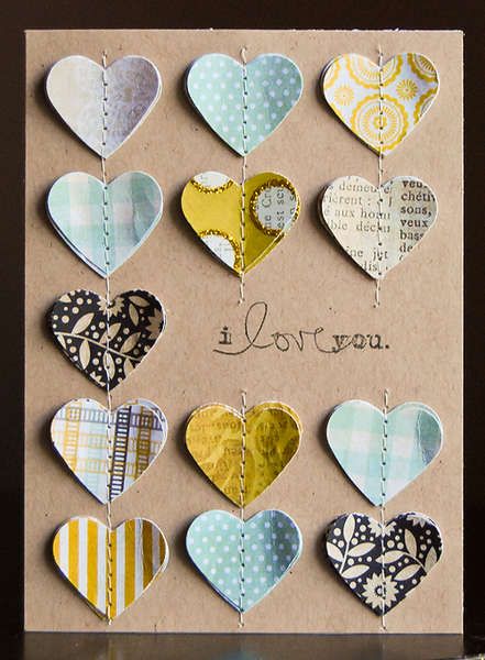 Handmade Card - Valentine's Day Valentine’s Cards, Post Cards Ideas, Heart Cards Diy, Fabric Cards Handmade, Cards With Fabric, Handcrafted Cards, Sewing Cards, Fabric Cards, Heart Card