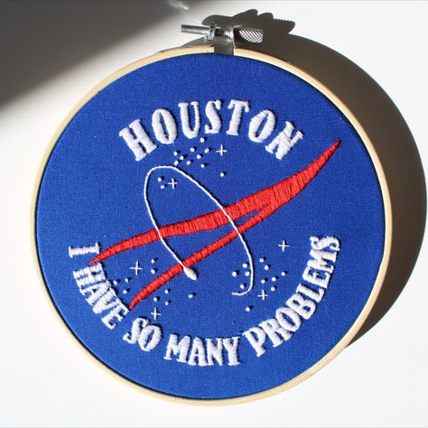 Fallout Embroidery, Nasa Embroidery, Nerdy Embroidery, Snarky Embroidery, Geeky Cross Stitch, Funny Embroidery, Nasa Logo, Stitch Ideas, Handmade Embroidery