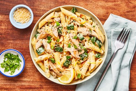 Penne Limone with Chicken Recipe | HelloFresh Penne Rustica, Hellofresh Meals, Hello Fresh Meals, Hellofresh Recipes, Lemon Chicken Pasta, Chicken Penne, Fresh Salmon, Sauteed Zucchini, Hello Fresh Recipes