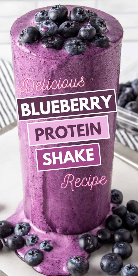 Blueberry Protein Shake (High Protein Smoothie) Vanilla Whey Protein Recipes Shake, Vanilla Protein Powder Recipes Smoothies, Blueberry Protein Shake Recipe, Recipe Protein Powder, Blueberry Protein Shake, Vanilla Protein Shake Recipes, Protien Smoothies Recipes, Strawberry Protein Smoothie, High Protein Smoothie Recipes