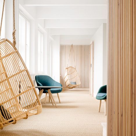 Studio Puisto's Dream Hotel extends a popular hostel in a former warehouse Sika Design, Hostel Design, Cool Hotels, Dream Hotel, Hostels Design, Furniture Rattan, Hanging Chairs, Dream Hotels, Boho Chair