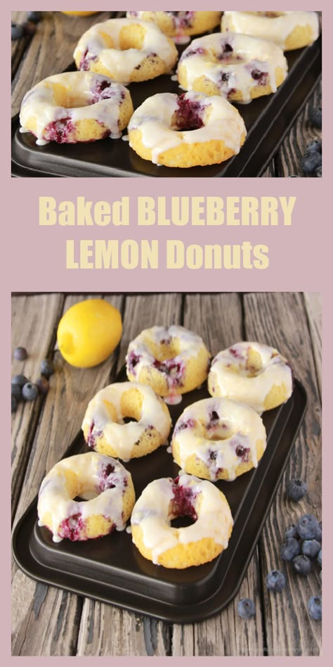 Lemon Donuts Recipe, Blueberry Doughnuts, Back To School Food, Blueberry Cake Donuts, Blueberry Donuts, Baked Doughnuts, Blueberry Lemon Cake, School Morning, Donuts Recipe