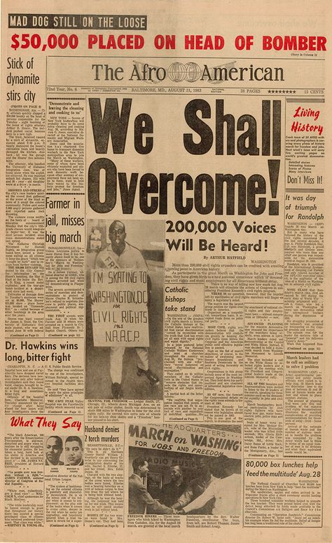 The March On Washington (1963) We Shall Overcome, 11 March, March On Washington, By Any Means Necessary, News Paper, Civil Rights Movement, African Diaspora, African History, Us History