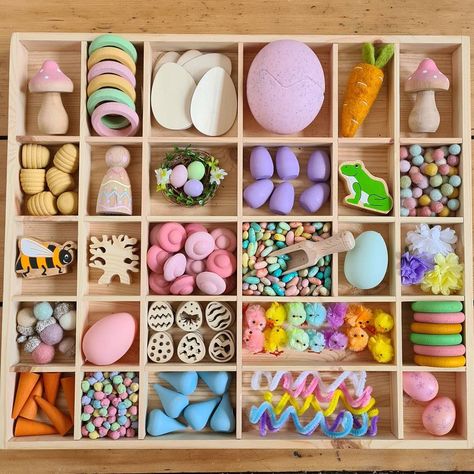 Spring Tough Tray Ideas, Sensory Fillers, Tinker Trays Preschool, Playful Sets For Easter Playtime, Easter Playdough Mats, Easter Playdough Kit, Tinker Tray, Easter Play, Sensory Games