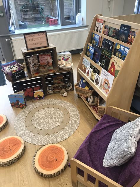 Early Years Book Corner Ideas, Story Corner Ideas Nursery, Book Corner Ideas Childcare, Eyfs Book Corner, Book Area Eyfs, Ks1 Provision, Preschool Library Center, Book Corner Eyfs, Home Corner Ideas Early Years