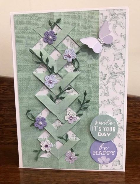 Braided Cards, Lattice Cards, Patchwork Cards, Card With Flowers, Cards Craft, Fancy Fold Card Tutorials, Homemade Birthday Cards, Fun Folds, Hand Made Greeting Cards